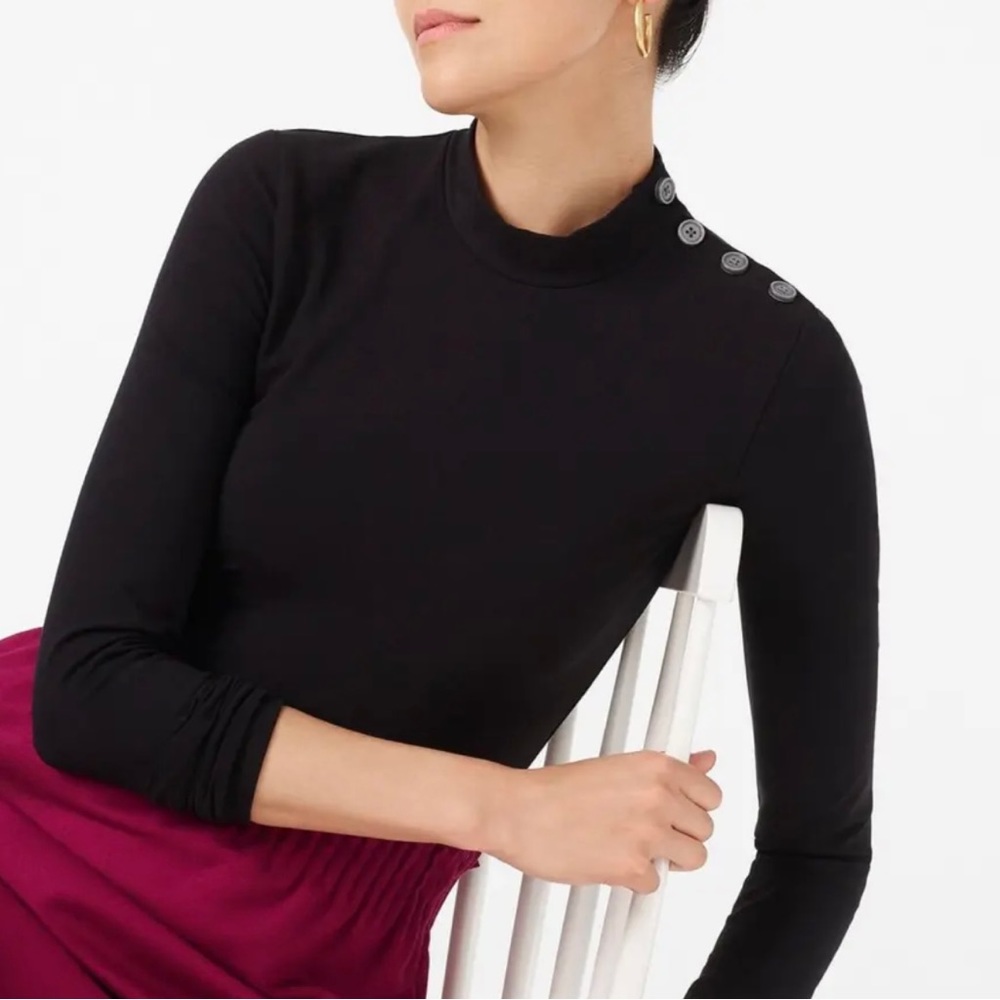 J. Crew ~ Black Mock Neck Shoulder Buttons Long Sleeve Bodysuit